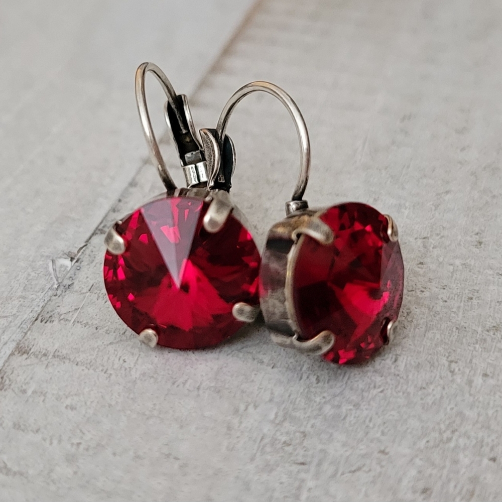 Austrian Crystal Earrings in Antique Silver Plate